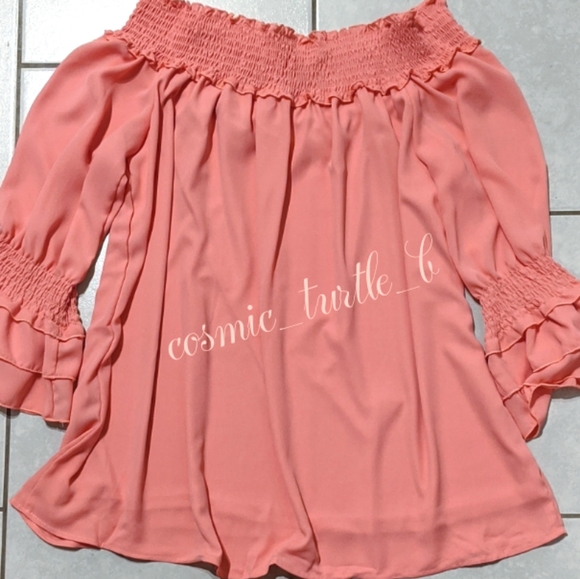 Restocked! Smocked Off Shoulder Ruffled Bell Top - Picture 5 of 6